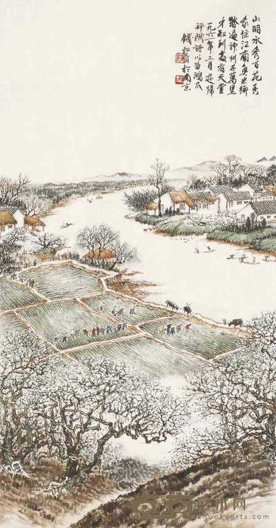 钱松嵒 春耕图 镜心 75×39cm